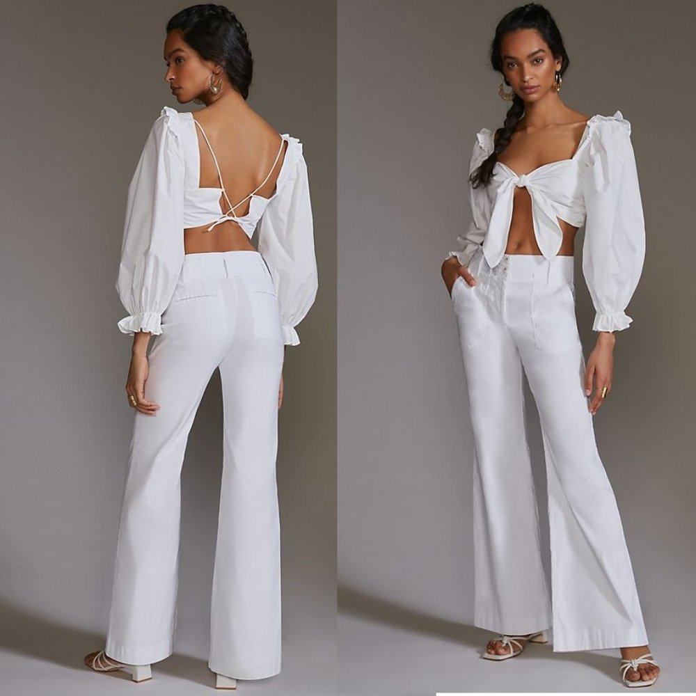Anthropologie The Naomi Wide-Leg Flare Pants by Maeve size 16 new white nwt - Picture 1 of 7